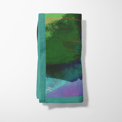 Floral Purple Green Napkin in Lightweight Linen