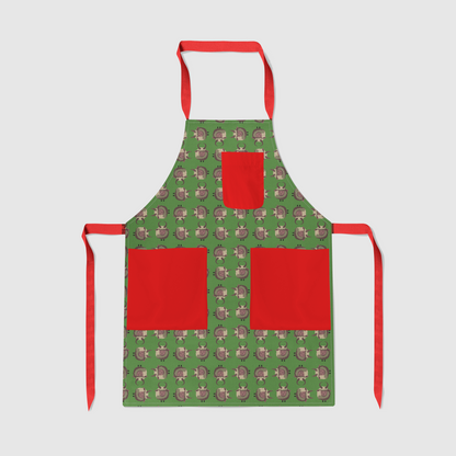 Krampus Full Chef Apron in Green with Red