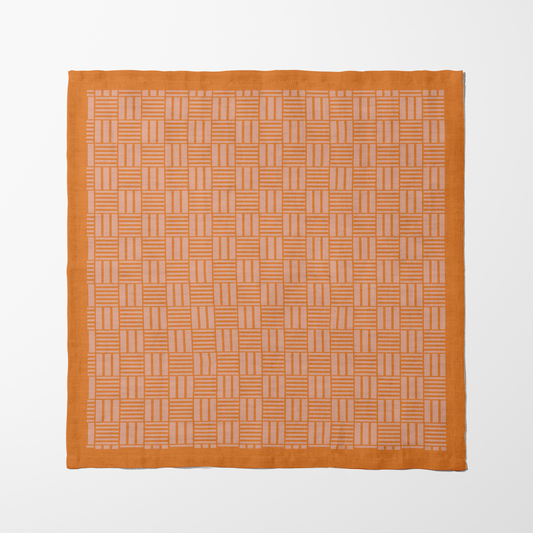 Checkered Stripes Napkin in Orange in Lightweight Linen
