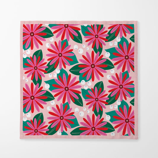 Pink Holiday Flowers - Lightweight Linen