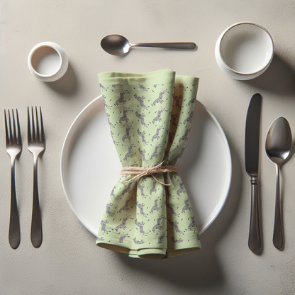 Leaping Zebras Napkin in Lime Cream