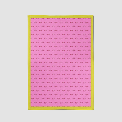 Love Pink Smooch with Laughter Yellow Tea Towel