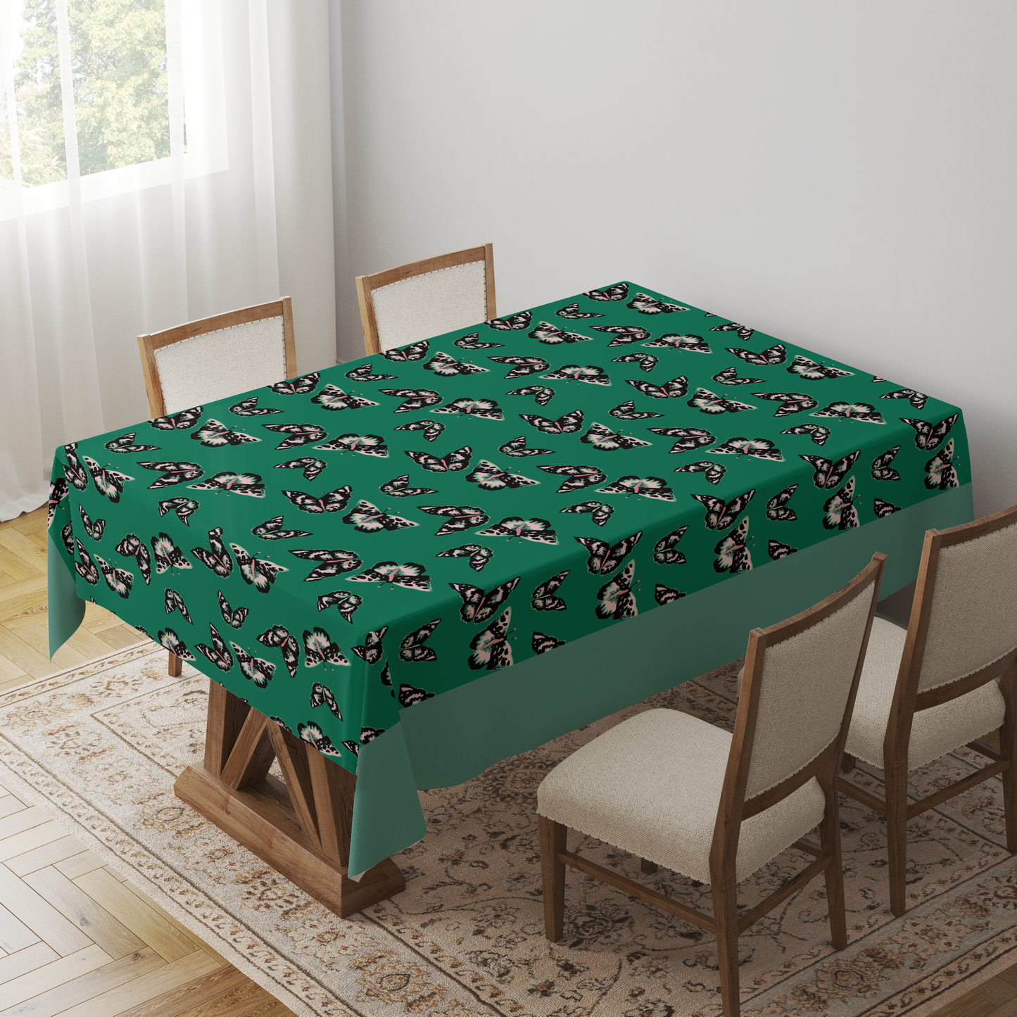 Sweet Green Butterflies Tablecloth - Mid Cotton Twill