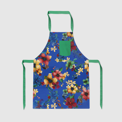 Martiniques Marigolds Full Chef Apron in Blue - Organic Cotton Canvas Mid-Weight