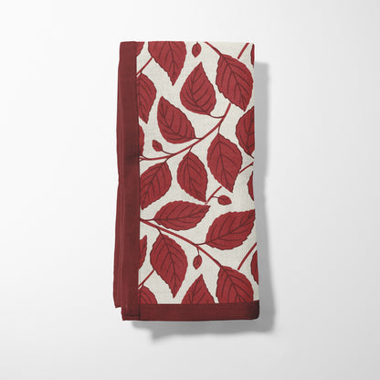 Bowing Birch Leaves in Crimson & Cream Napkin in Lightweight Linen