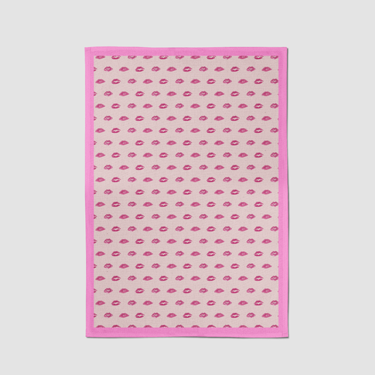 Valentine Pink Smooch with Love Pink Tea Towel