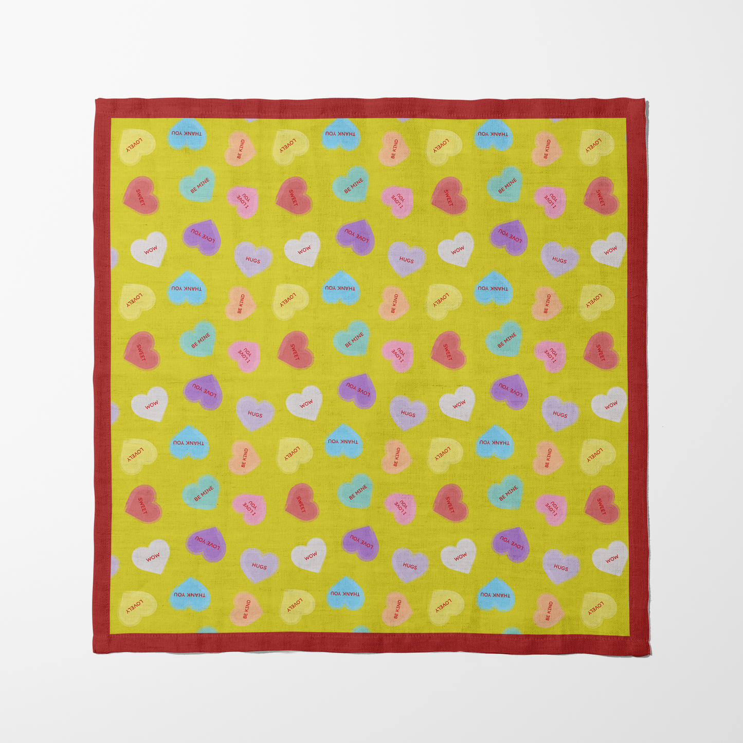 Laughter Yellow Candy Hearts Napkin with Zebra Red Border