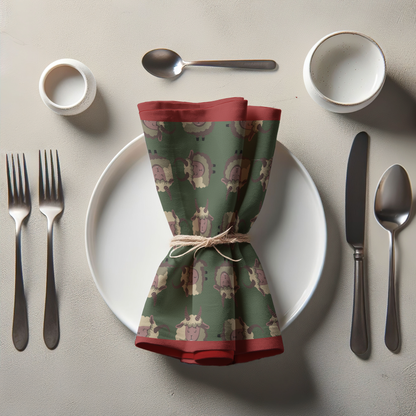 Krampus Napkin in Dark Green with Dark Red Border