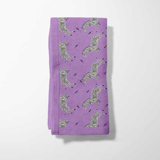 Leaping Zebras Napkin in Pretty Mauve