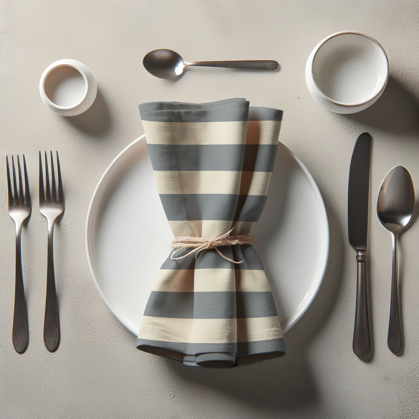 ONE Large Stripes Napkin - Stone in Organic Cotton Voile