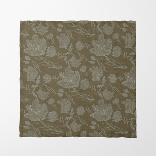Summer Flowers Napkin in Olive Green