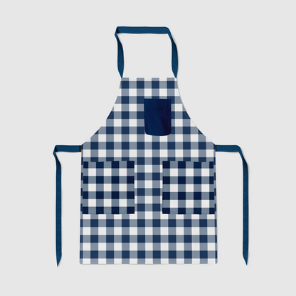 Gingham Full Chef Apron in Navy