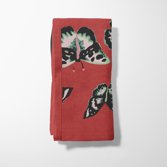 Sweet Butterflies Napkin in Red in Lightweight Linen