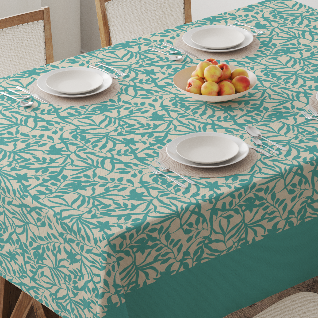 Figi Floral Tablecloth in Aqua