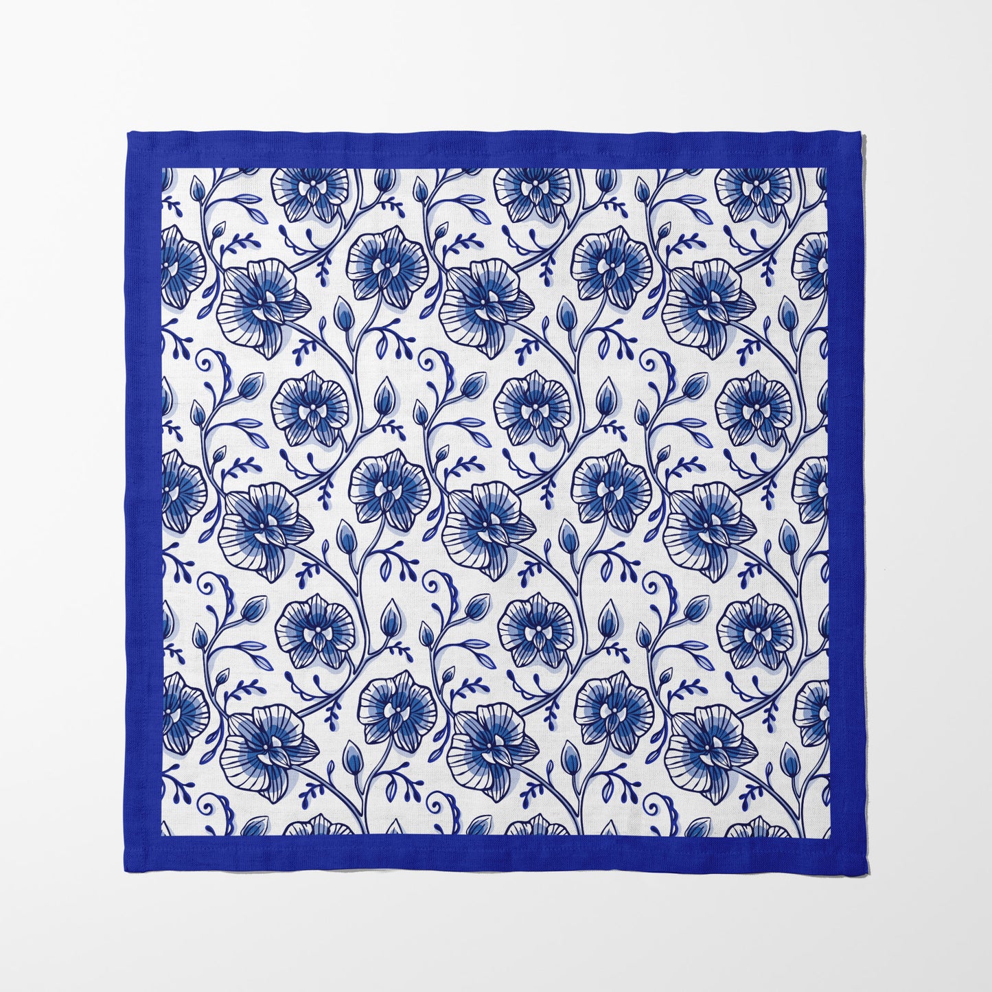 Delft Blue Orchids Napkin in Lightweight Linen