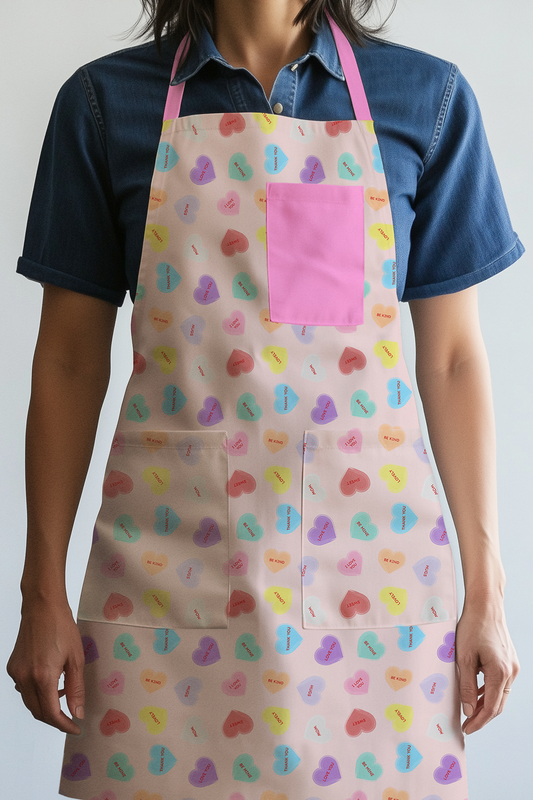 Valentine Pink Candy Hearts with Love Pink Apron