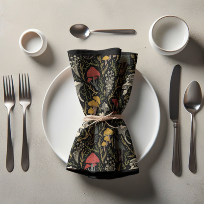 Flavorful Fungi Edible Mushrooms in Black Napkin