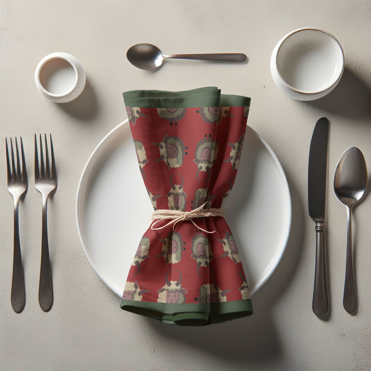 Krampus Napkin in Dark Red with Dark Green Border