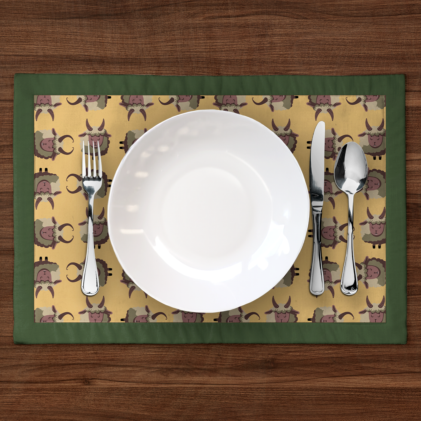 Krampus Placemat in Gold with Dark Green Border