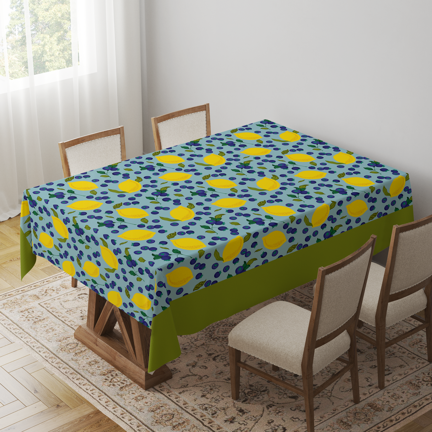 Spring Lemons Tablecloth in Aqua - Mid Cotton Twill