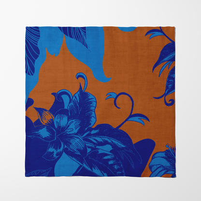 Tropical Paissage Blue & Orange Napkin in Lightweight Linen