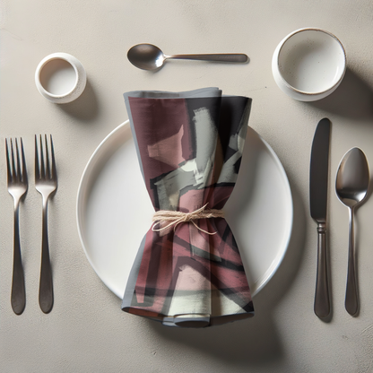 Graphic Lines Napkin with Burgandy