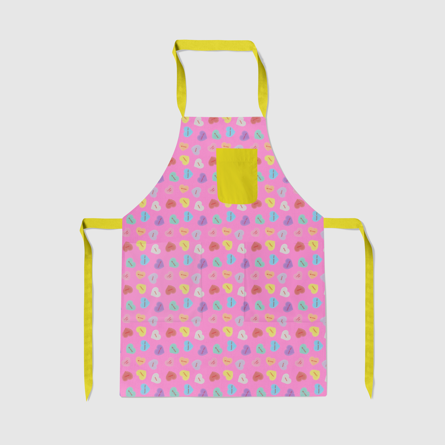 Love Pink Candy Hearts with Laughter Yellow Apron