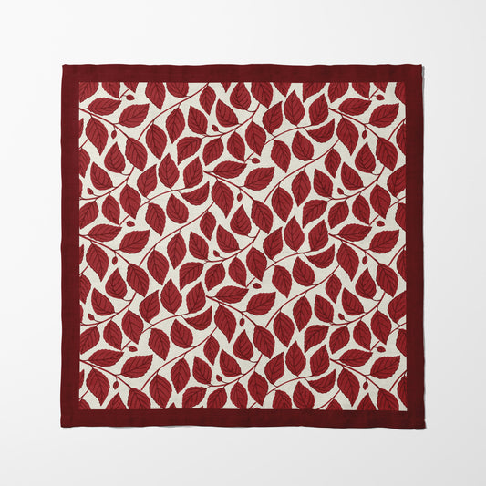 Bowing Birch Leaves in Crimson & Cream Napkin in Lightweight Linen