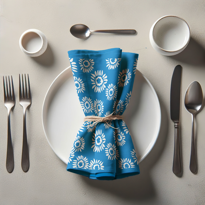 Cerulean Daisies Napkin - Lightweight Linen