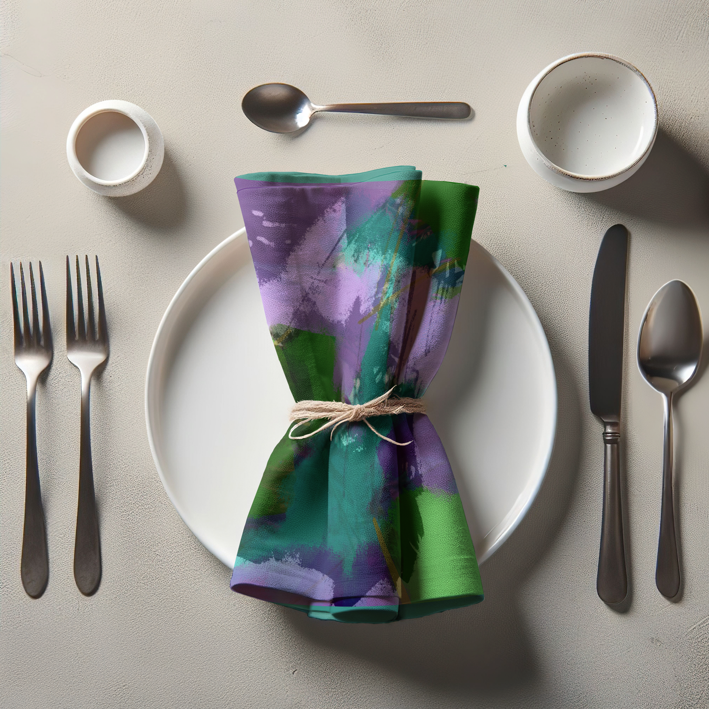 Floral Purple Green Napkin in Lightweight Linen