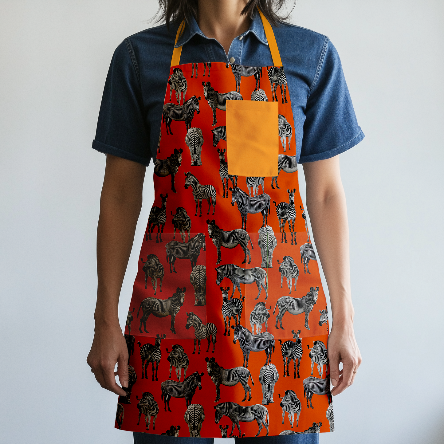 Zias Zebras Full Chef Apron - Organic Cotton Canvas Mid-Weight