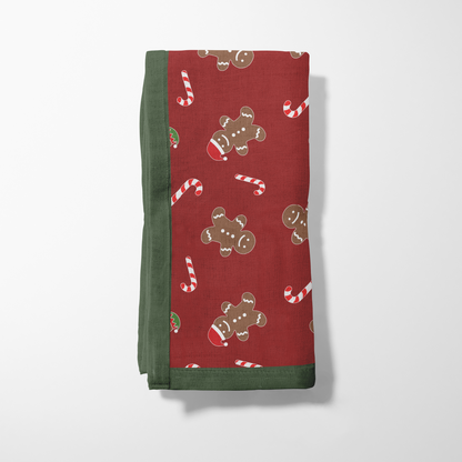 Gingerbread Dudes Napkin in Dark Red with Dark Green Border