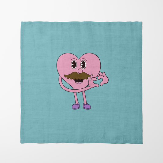 Mustache Heart in Aqua Blue Napkin