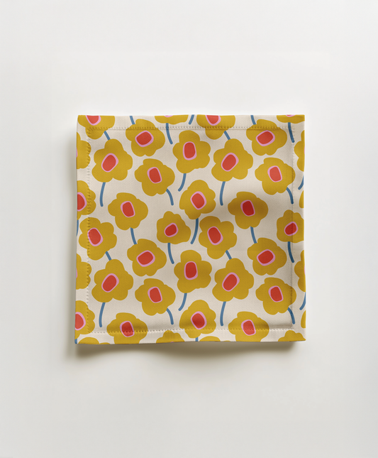 Yellow Mod Flowers Cocktail Napkin