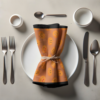 Jack O' Lanterns in Pumpkin Napkin in Lightweight Linen