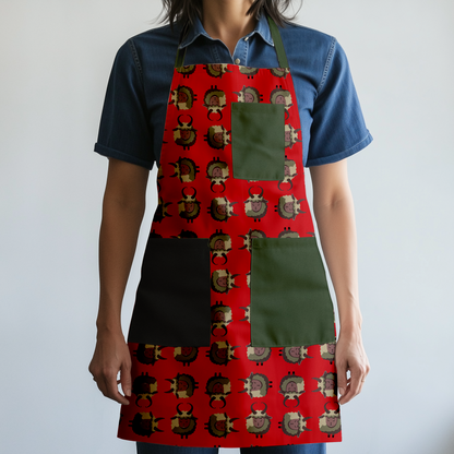 Krampus Full Chef Apron in Red with Dark Green