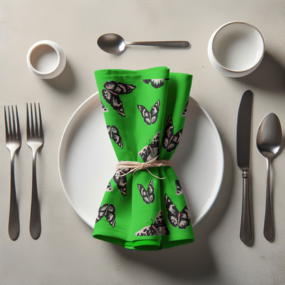 Sweet Butterflies Napkin in Bright Green in Lightweight Linen