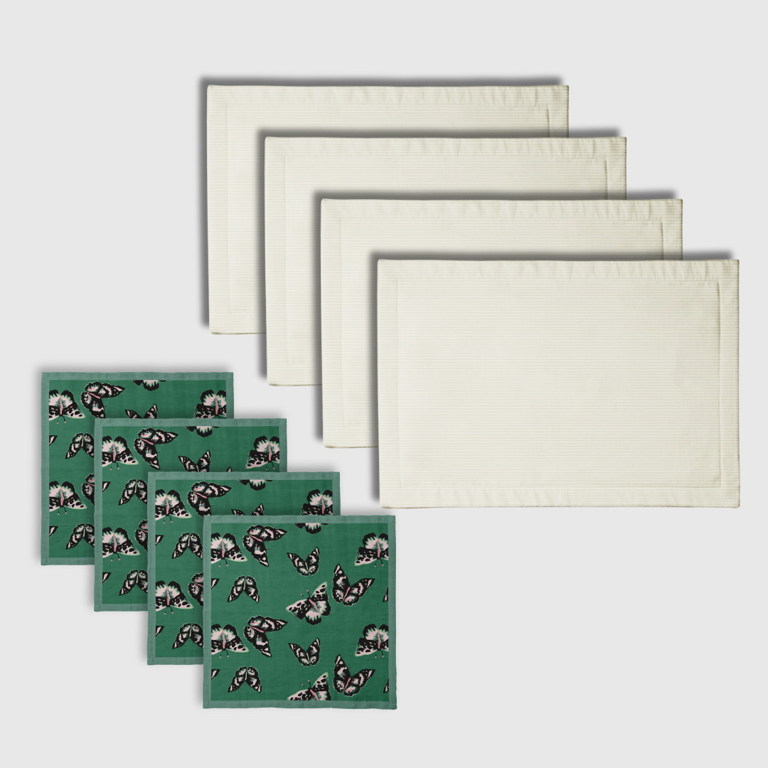 Sweet Green Butterflies Napkins & Placemats | Set of 8