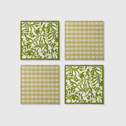 Gingham x Figi Floral Napkins in Green | Set of 4