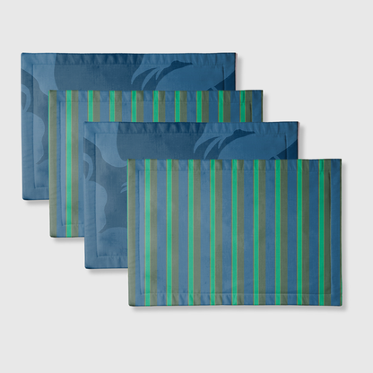 Tropical & Stripes Blue & Green Placemats | Set of 4