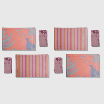 Tropical & Stripes Pink & Orange Placemats & Napkins | Set of 8