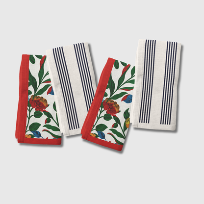 Stripe x Floral Napkins in Red | Set of 4