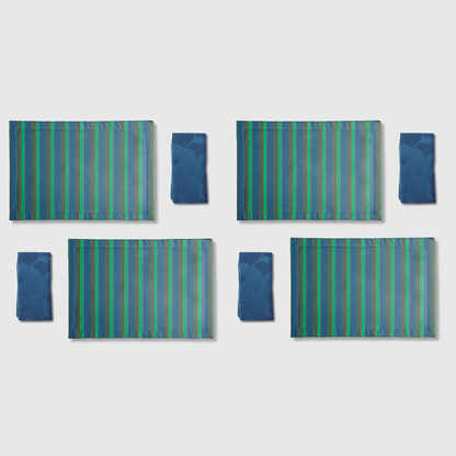 Tropical Stripes Green & Blue Placemats & Napkins | Set of 8