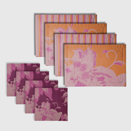 Tropical & Stripes Pink & Orange Placemats & Napkins | Set of 8