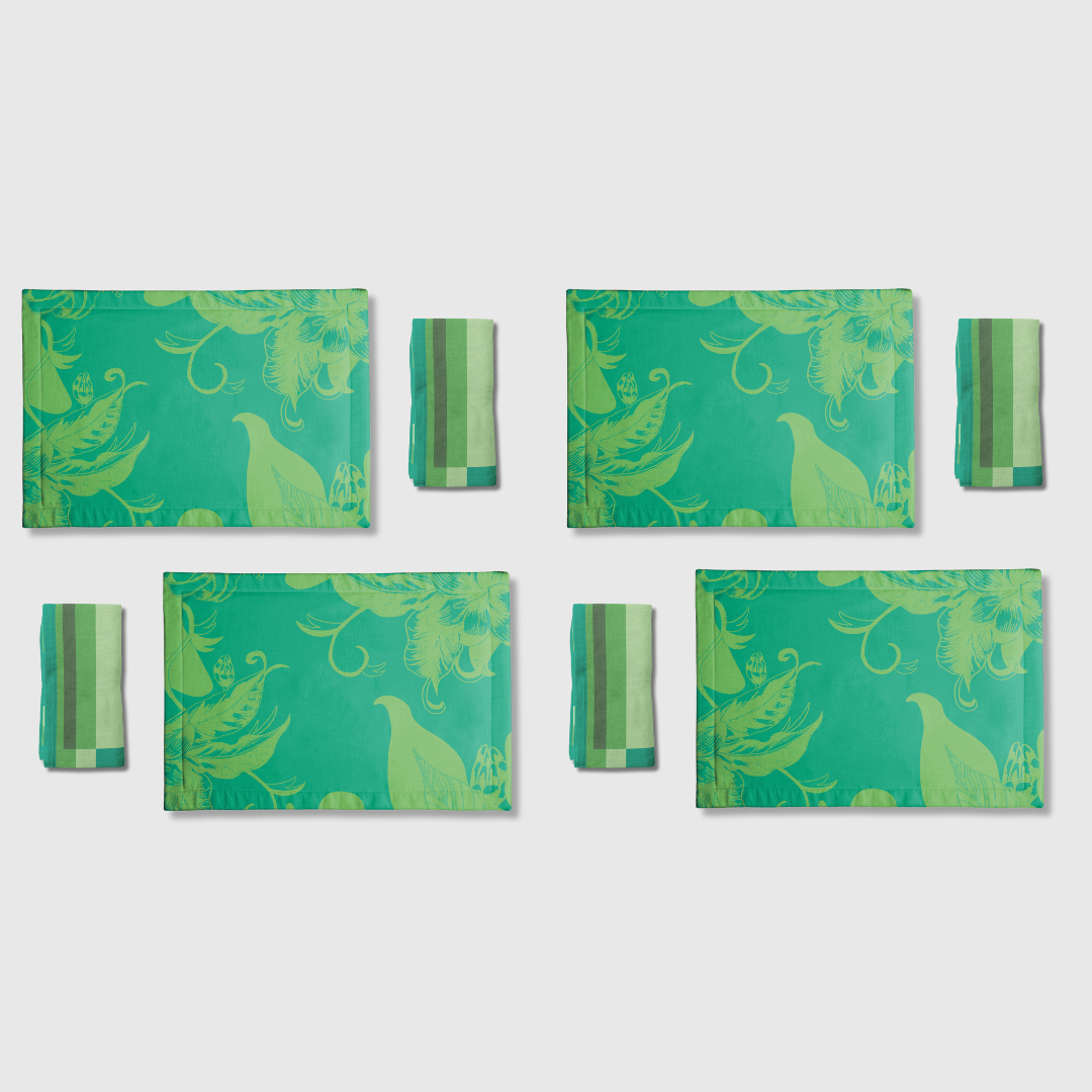 Tropical & Stripes Green Placemats & Napkins | Set of 8