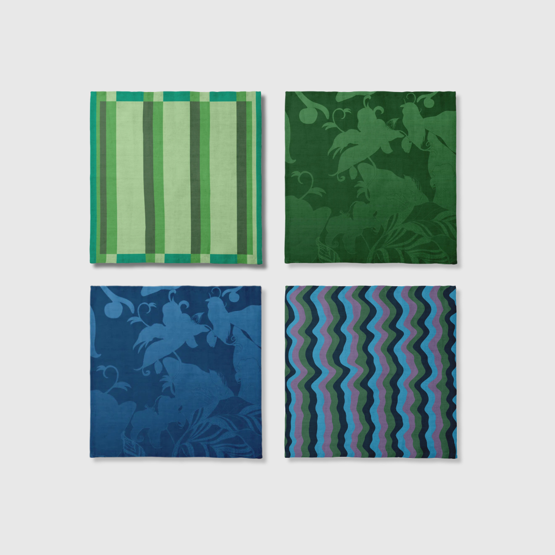 Tropical & Candy Stripes Blue & Green Napkins | Set of 4