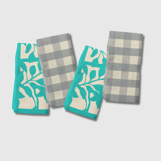 Gingham x Figi Floral Napkins in Blue | Set of 4