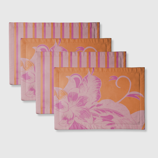 Tropical & Stripes Pink & Orange Placemats | Set of 4