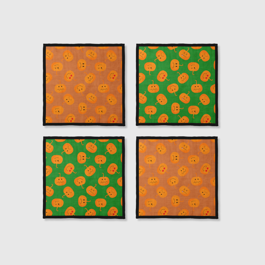 Jack O' Lantern Napkins in Pumpkin & Slime | Set of 4