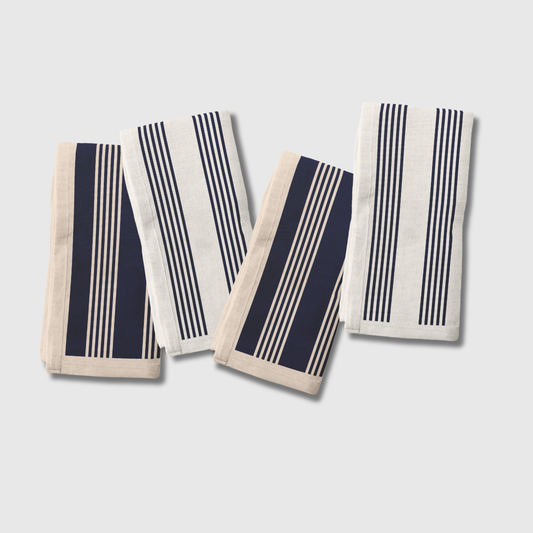 Stripe Napkins in White & Navy | Set of 4